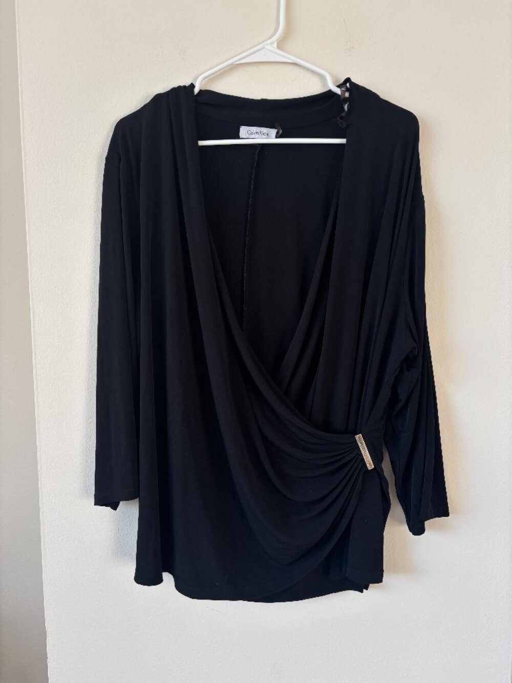 Calvin Klein Black Cross Front Long Sleeve Black Top - Size 2X